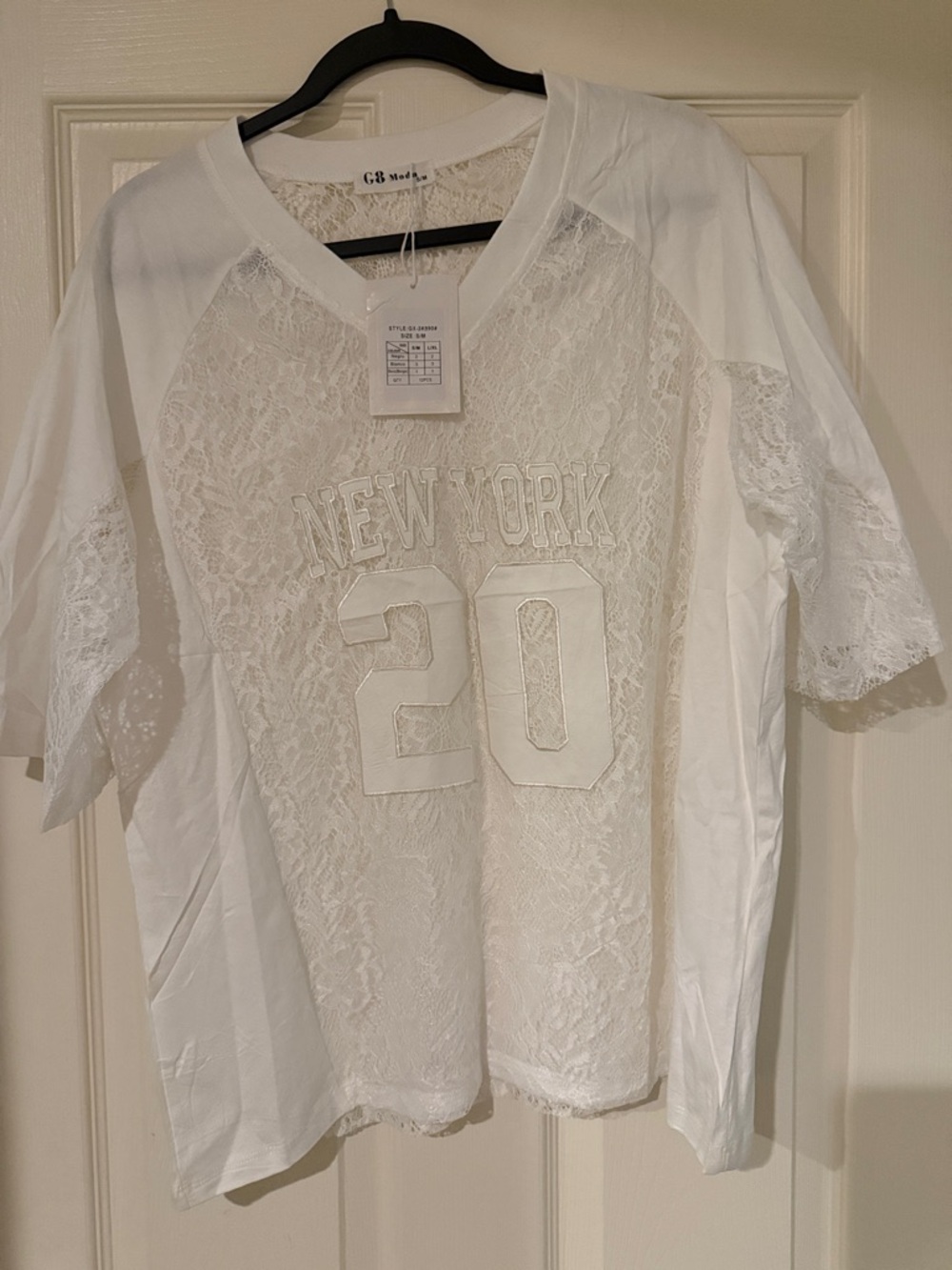 Moda White Lace-Front Tee y2k theme, jersey new york steam punk edgy school girl